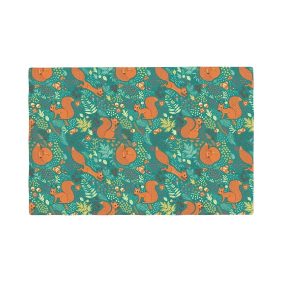 Rocae Fall Forest Squirrel Printed Heat Resistant Place Mats,Classic Hemstitch Cloth Fabric Placemats Imitation Linen Place Mat Table Mats 18x12 inch
