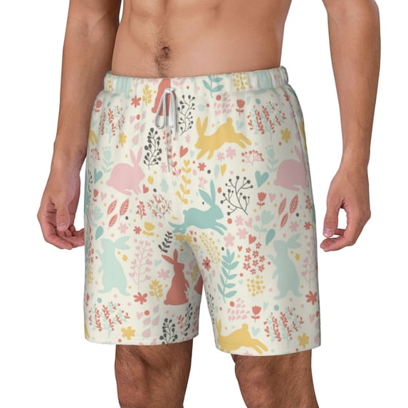 Rocae Fall Rabbit for Men's Swim Trunks Quick Dry With Two Side Pockets and One Lined Patch Pocket3X-Large