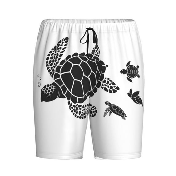 Rocae Family Of Sea Turtles for Men's Soft Sleep Pajama Shorts, Waistband and Pockets