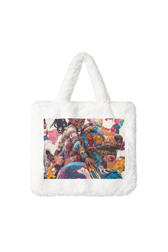 Fantasy Colorful Beast or Plush Underarm Bag White Furry Purse Handbag for Autumn and Winter