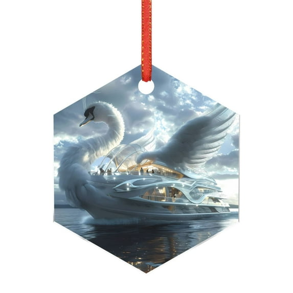 Rocae Fantasy Swan Yacht Design for Acrylic Christmas Pendant Ornament for Festive Decor Hanging Pendant,Perfect for Home and Office-Hexagon