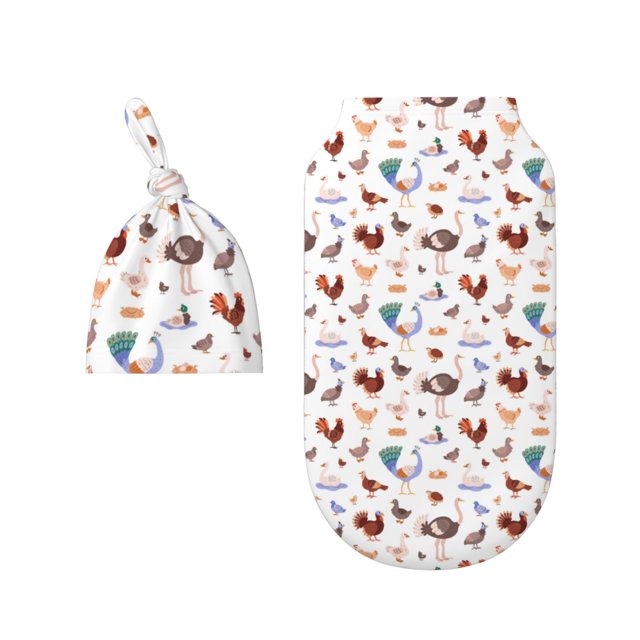 Rocae Farm Birds Goose for Baby Swaddle Blanket with Hats Set for Baby