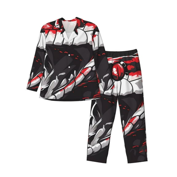 Rocae Fierce Red Viper Graphic Art for Men's Pajamas Set Mens Pjs Sets Long Sleeve Button Down Sleepwear-XX-Large