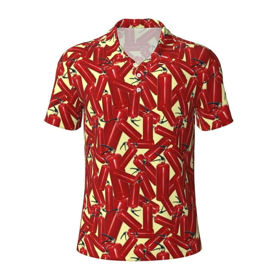 Rocae Fire Extinguisher for Men's Short Sleeve Polo Shirt, Quick Drying Performance Moisture Wicking Sports Men's Golf Shirt Large