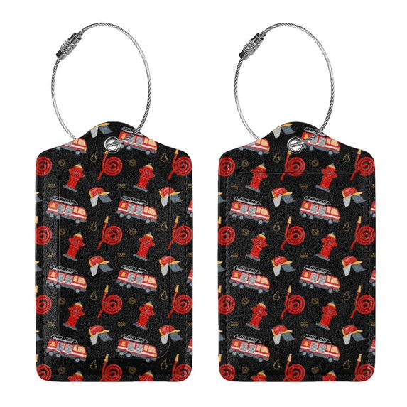 Rocae Fire Fighting for Leather Luggage Baggage Tags ID Label Privacy Cover ID Label with Stainless Steel Loop and Address Card