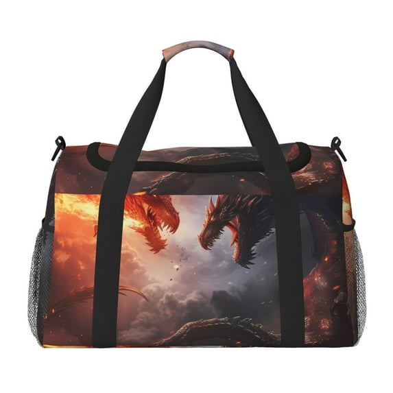 Rocae Fire Sky Dragon Print Hand Travel Bag Travel Duffel Bag and Fitness Bag, Women's Waterproof Weekend Tote, Men's Travel and Fitness Essentials