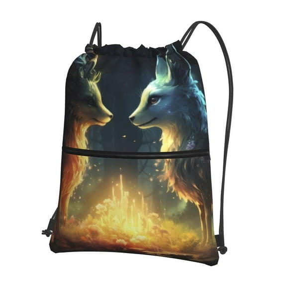 Rocae Firefly Forest Fox for Drawstring zipper Backpack Gym Backpack Bag for Men and Women