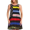 thumbnail image 1 of Rocae First Responder American Flag for Sleeveless Dresses Summer Casual Ruffle Sleeveless Cute Crew Neck Flowy Dress with Pockets, 1 of 7
