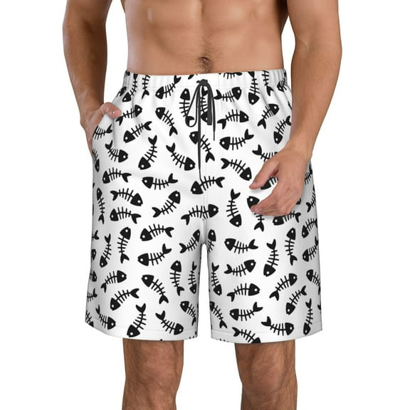 Rocae Fish Bone for Men's Beach Shorts Casual Elastic Waist Drawstring Summer Beach Shorts,S-3XL-Large