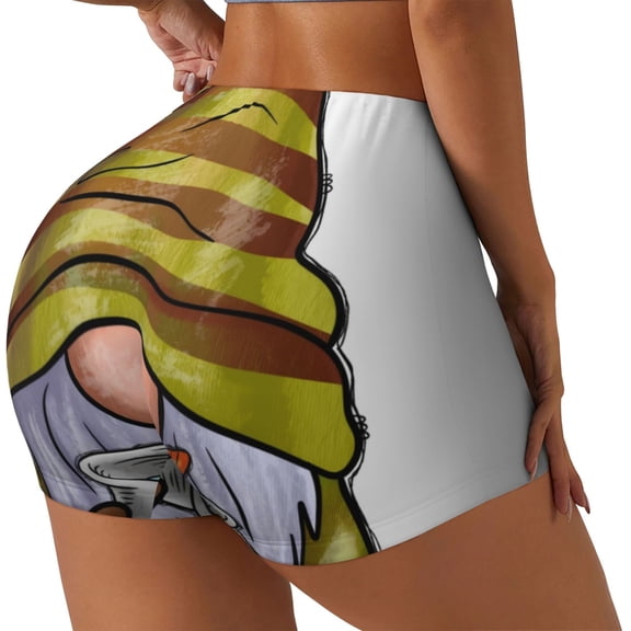 Rocae Fishing Gnome Fisherman for Women's Quick-Dry Running Shorts,Ladies Active Athletic Apparel Yoga Workout Gym Running Volleyball Spandex Shorts-Small