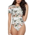 thumbnail image 1 of Rocae Flamingo Palm Trees for One Piece Round Neck Short Sleeve Bodysuits for Women Casual Basic Bodysuit Daily Jumpsuit T Shirts-Large, 1 of 7
