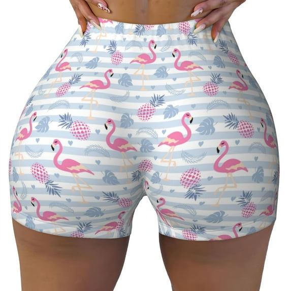 Rocae Flamingo and Pineapple for Women's Quick-Dry Running Shorts,Ladies Active Athletic Apparel Yoga Workout Gym Running Volleyball Spandex Shorts Small