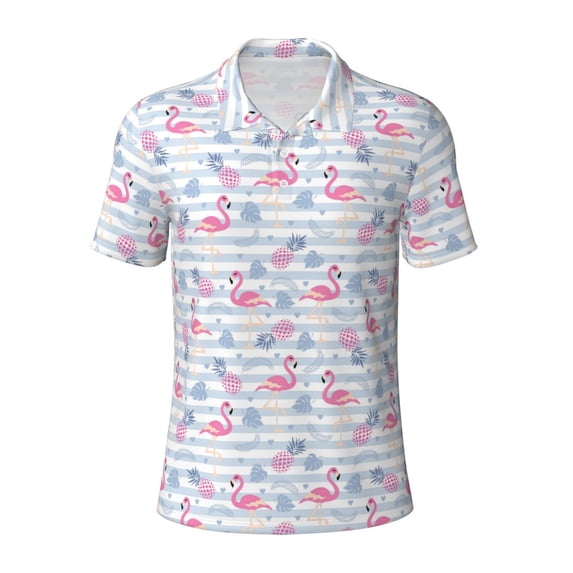Rocae Flamingo and Pineapple for Men's Short Sleeve Polo Shirt, Quick Drying Performance Moisture Wicking Sports Men's Golf Shirt 4X-Large
