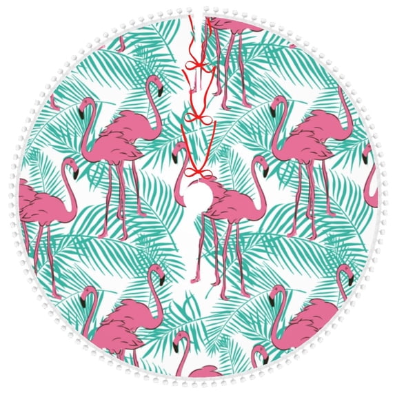 Rocae Flamingo for Christmas Tree Skirt with Pom Pom Trim for Holiday Party for Holiday Home Decor Indoor Outdoor-48"