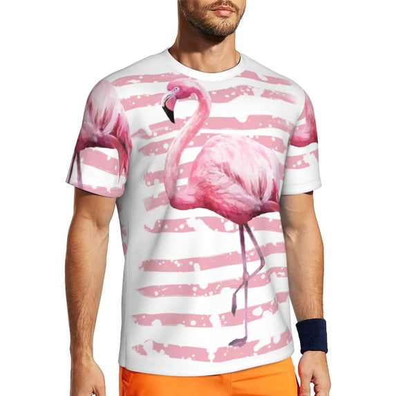 Rocae Flamingo for Men's Mesh Quick-Dry Short Sleeve Workout T-Shirt,Mens Crew Neck Tee Lightweight Soft Classic T Shirts X-Small