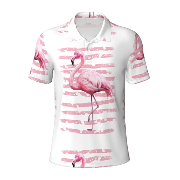 Rocae Flamingo for Men's Short Sleeve Polo Shirt, Quick Drying Performance Moisture Wicking Sports Men's Golf Shirt Small