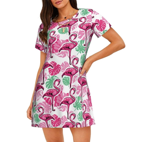 Rocae Flamingo for Nightgowns for Women Sleep Shirts Short Sleeve Nightshirt Pullover Nightdress