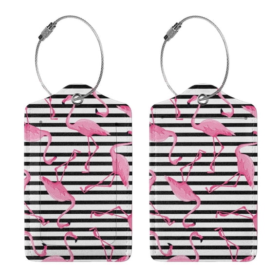 Rocae Flamingos for Leather Luggage Baggage Tags ID Label Privacy Cover ID Label with Stainless Steel Loop and Address Card