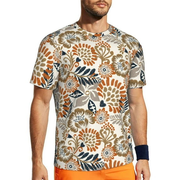 Rocae Floral Paisley for Men's Mesh Quick-Dry Short Sleeve Workout T-Shirt,Mens Crew Neck Tee Lightweight Soft Classic T Shirts Small