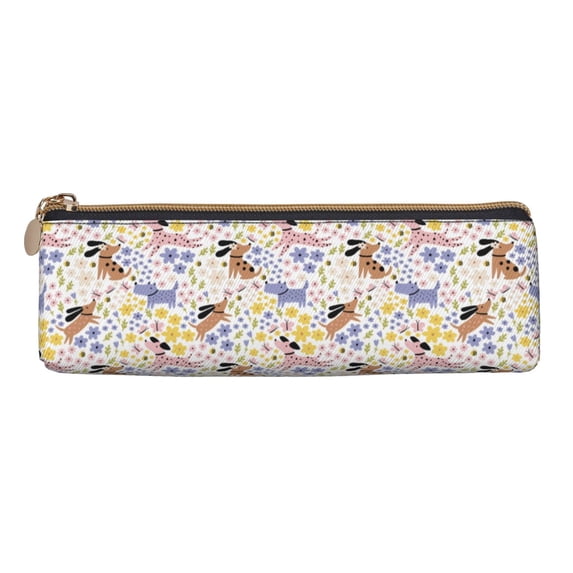 Rocae Floral Puppy for Leather Pencil Case - Zippered Pen Case Stationery Bag Zipper Pouch Pencil Holder For Men Women Businessmen And Artists