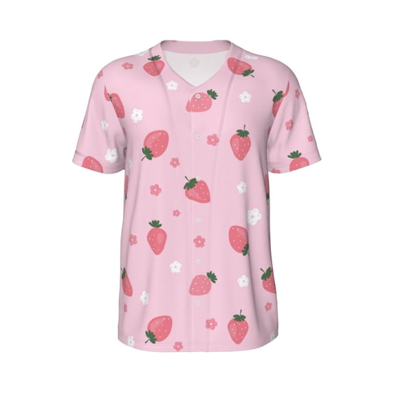 Rocae Floral Strawberr for Breathable Men's Baseball T-Shirt Fashionable Casual Baseball Jersey, Moisture-wicking Sportswear X-Large