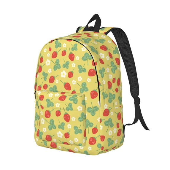 Rocae Floral Strawberr for Durable Canvas Backpack Leisure Large Bag Travel Rucksack Multi-function Backpack Small