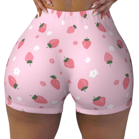 Rocae Floral Strawberr for Women's Quick-Dry Running Shorts,Ladies Active Athletic Apparel Yoga Workout Gym Running Volleyball Spandex Shorts Medium