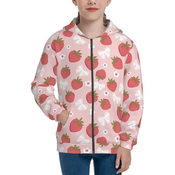 Rocae Floral Strawberr for Zip Up Hoodies for Teen Sweatshirt with Hood-Small