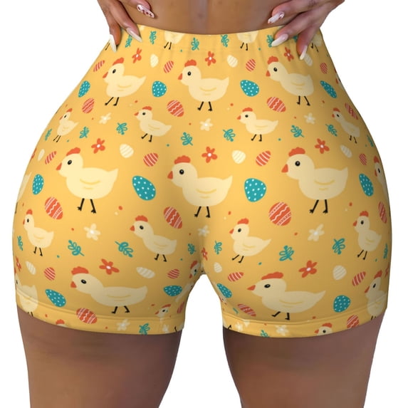 Rocae Flowe Chicken for Women's Quick-Dry Running Shorts,Ladies Active Athletic Apparel Yoga Workout Gym Running Volleyball Spandex Shorts XX-Large