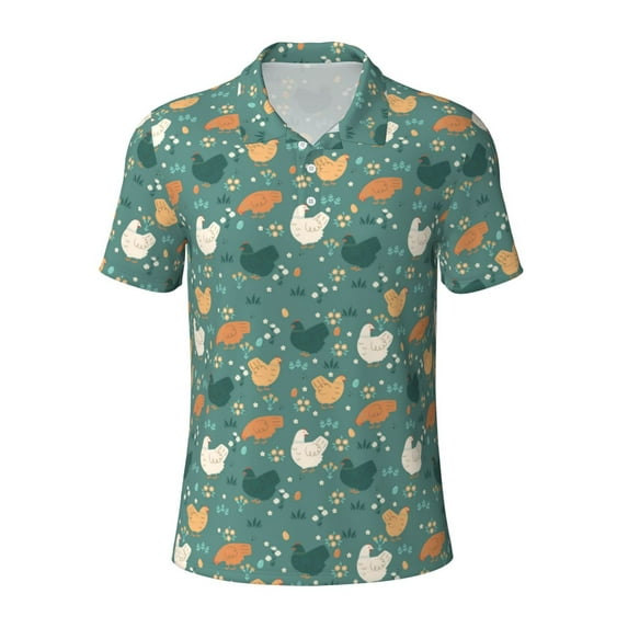 Rocae Flowe Rooster for Men's Short Sleeve Polo Shirt, Quick Drying Performance Moisture Wicking Sports Men's Golf Shirt 4X-Large