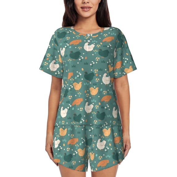 Rocae Flowe Rooster for Two Piece Sleepwear Pajamas Sets for Women Soft Short-Sleeved Pjs with Lounge Shorts 3X-Large