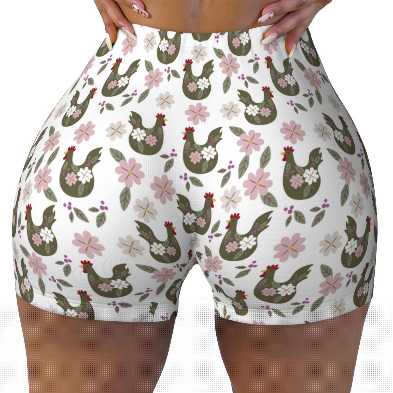 thumbnail image 1 of Rocae Flowe Rooster for Women's Quick-Dry Running Shorts,Ladies Active Athletic Apparel Yoga Workout Gym Running Volleyball Spandex Shorts Large, 1 of 9