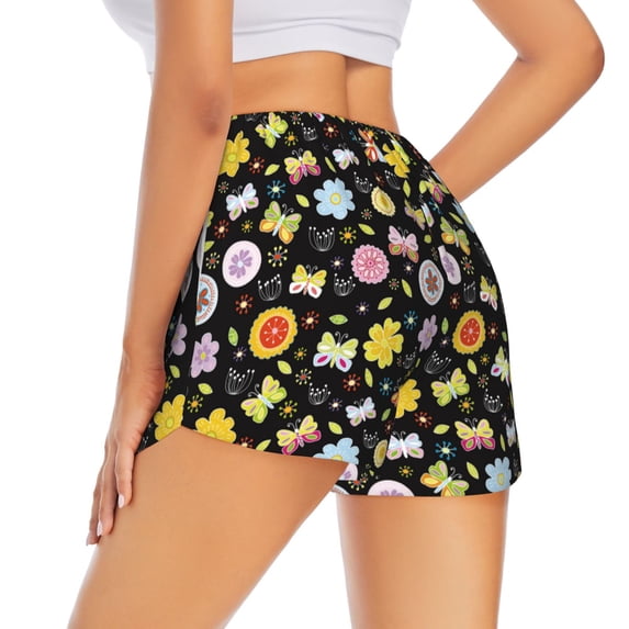 Rocae Flower Butterfly for Women's Athletic Shorts Quick Dry Workout Hiking Shorts With Pockets for Running, Yoga, Gym, Sports Large