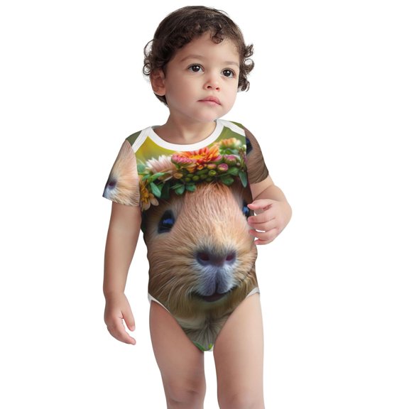 Rocae Flower Crown Guinea Pig for Baby Cotton Short-Sleeve Bodysuits for Unisex Onesies Bodysuit-3 Months