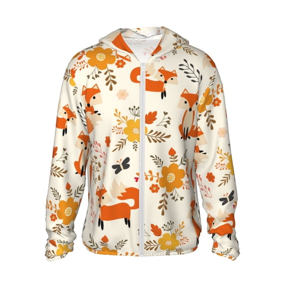 Rocae Flower Fox Print Breathable Sun Protection Hoodie Quick-Dry Lightweight Long Sleeve Hoodie Unisex Running Sports Shirt 3X-Large