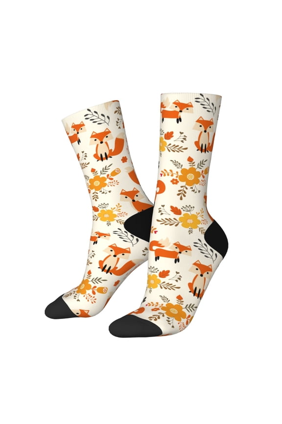 Flower Fox for Adult Socks Casual Athletic Stretchy Loose Socks for Women Men Non-Slip Middle Tube Socks