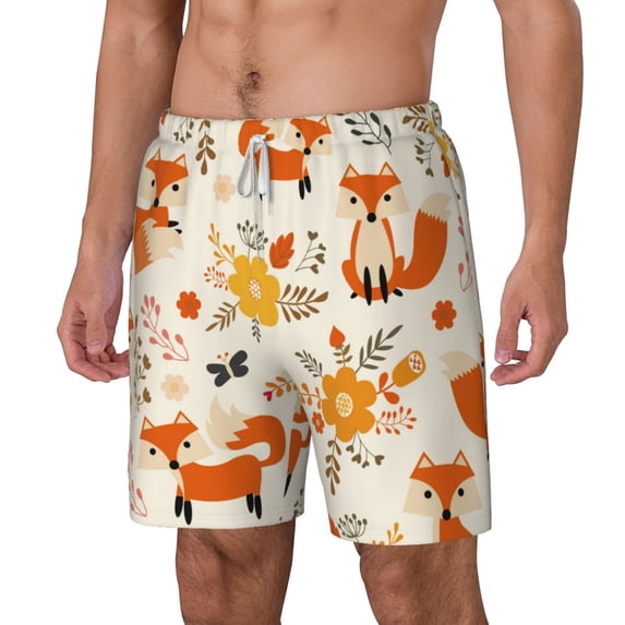 Rocae Flower Fox for Men's Swim Trunks Quick Dry With Two Side Pockets and One Lined Patch PocketLarge