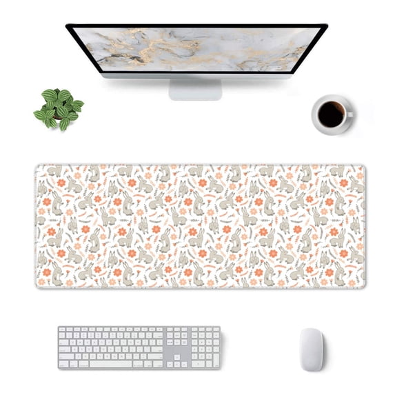 Rocae Flower Rabbit for Gaming Mouse Pad, Mouse Pad Large, Office Computer Keyboard Mousepad, Keyboard and Mouse Pad with Stitched Edges,31.5 x 11.8 in