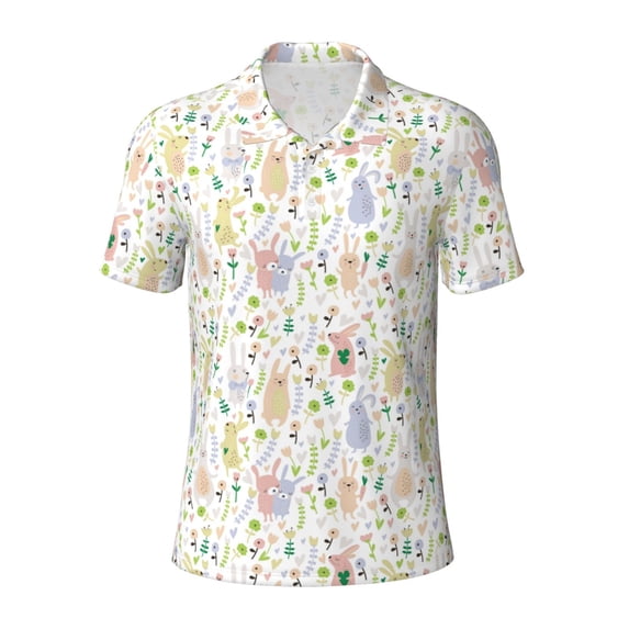 Rocae Flower Rabbit for Men's Short Sleeve Polo Shirt, Quick Drying Performance Moisture Wicking Sports Men's Golf Shirt X-Large