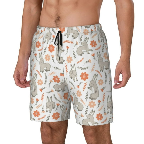 Rocae Flower Rabbit for Men's Swim Trunks Quick Dry With Two Side Pockets and One Lined Patch PocketMedium
