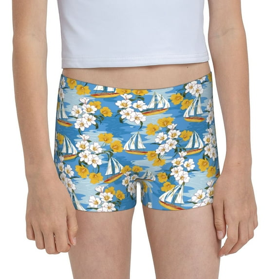 Rocae Flower and Sail Boat for Girls' Cotton Boxer Briefs, Soft Mid-rise Panties-X-Large