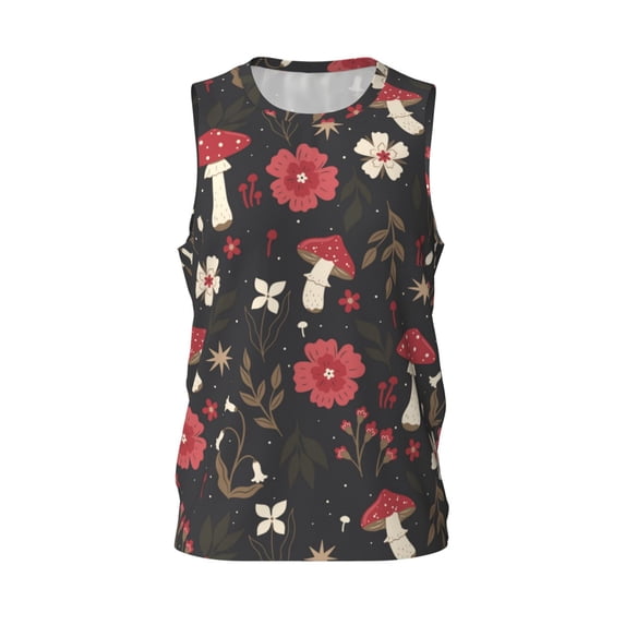 Rocae Fly Agaric and Flowers for Men's Basketball Jersey Lightweight and Breathable Athletic Tank Top,Quick-Drying Sports Jersey X-Large