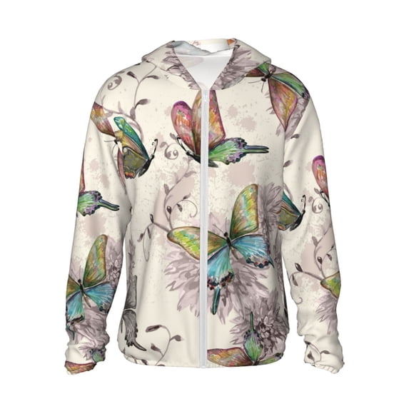 Rocae Flying Butterflies-1 Print Breathable Sun Protection Hoodie Quick-Dry Lightweight Long Sleeve Hoodie Unisex Running Sports Shirt Small