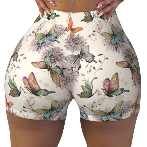 Rocae Flying Butterflies-1 for Women's Quick-Dry Running Shorts,Ladies Active Athletic Apparel Yoga Workout Gym Running Volleyball Spandex Shorts XX-Large
