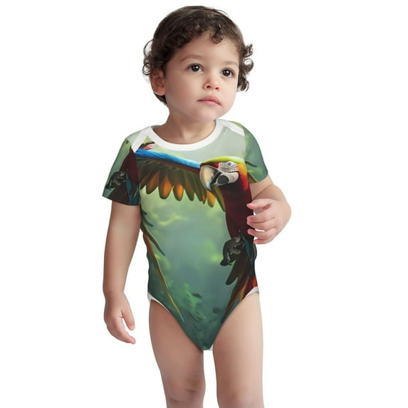 Rocae Flying Parrots In Jungle for Baby Cotton Short-Sleeve Bodysuits for Unisex Onesies Bodysuit-3 Months