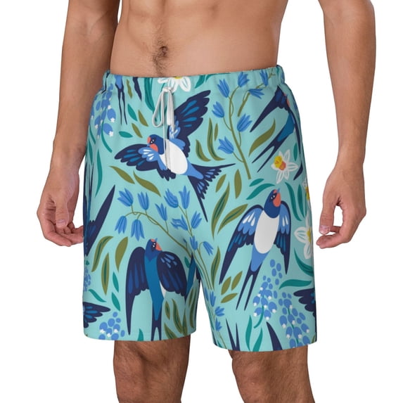 Rocae Flying Swallows for Men's Swim Trunks Quick Dry With Two Side Pockets and One Lined Patch PocketSmall