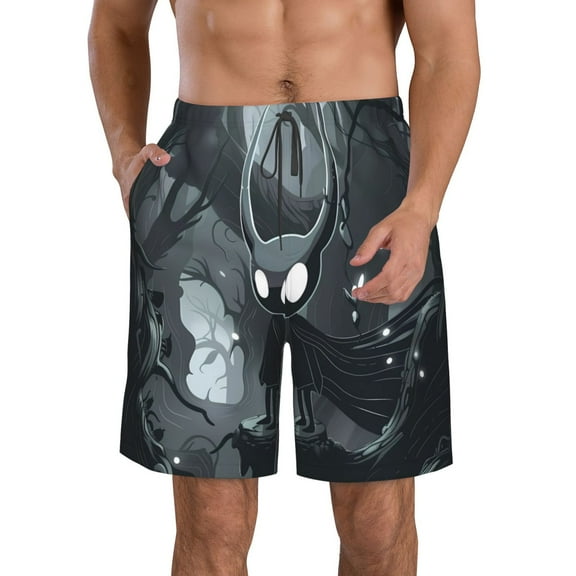 Rocae Forest Black Ghost Warrior for Men's Beach Shorts Casual Elastic Waist Drawstring Summer Beach Shorts,S-3XL-Small