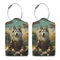 thumbnail image 1 of Rocae Forest Maple Leaf Husky for Leather Luggage Baggage Tags ID Label Privacy Cover ID Label with Stainless Steel Loop and Address Card, 1 of 5