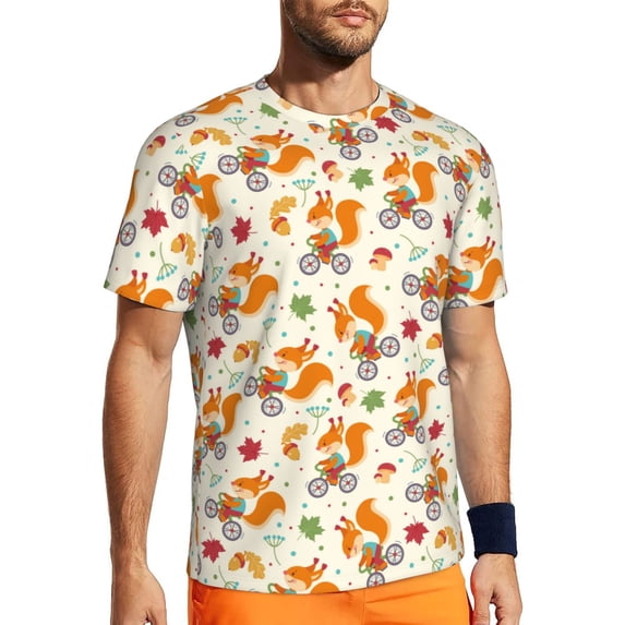 Rocae Forest Squirrel for Men's Mesh Quick-Dry Short Sleeve Workout T-Shirt,Mens Crew Neck Tee Lightweight Soft Classic T Shirts 3X-Large