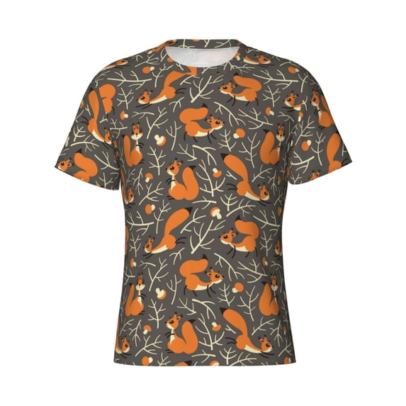 Rocae Fox And Mushroom for Men's Moisture-Wicking Crew Tee - T-Shirt for Sports, Outdoor Activities, and Casual WearLarge